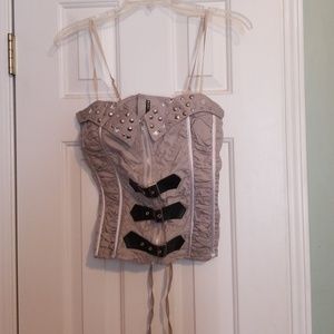 Women's Gray Halter Top Studded Corset